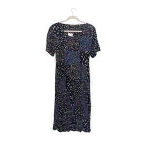Vintage Floral Patchwork Maxi Dress Navy Blue Short Sleeve Womens 1X Jewel Queen